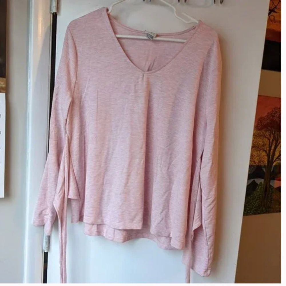 A New Day Blush Pink Long Sleeved Women's Shirt Size Bow Tie in Back Extra Large